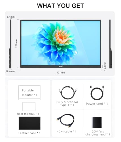 LB M18 Portable Monitor 18.5 Inch 1080P FHD IPS 100Hz External Screen, USB-C & HDMI Travel Display with Protective Folio Dual Speakers for Laptop, Mac, Phone, PC - size: M18 (18.5")
