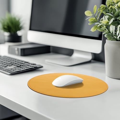 Mouse Pad,Round Mouse Pad,PU Mouse Pad,Leather Mouse Pad with Stitched Edge Micro-Fiber Base with Non-Slip Waterproof,Mouse Pad for Computers,Laptop,9 x 9 Inch (Light Yellow) - color: Light Yellow, size: 9L x 9W inches