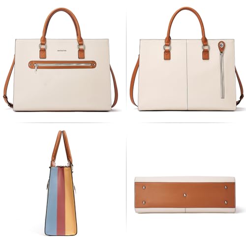 BOSTANTEN Leather Laptop Briefcase for Women Shoulder Bag 15.6 Inch Business Computer Work Tote - color: A-beige