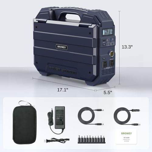 BROWEY 1600W (3200W Peak) Portable Power Station, 1024Wh LiFePO4 Battery with Built-in Solar Panel, 100W USB-C PD, Solar Generator for Camping, RV, Home Backup, Emergency (Dark Blue) - style: S1600 Dark Blue