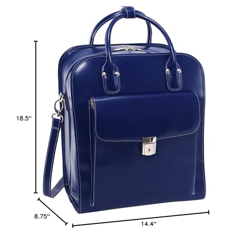 McKlein LA GRANGE, Top Grain Cowhide Leather, 15" Leather Detachable -Wheeled Ladies' Laptop/Computer & Tablet Business Briefcase Bag/Women's Rolling Overnight Travel Bag, Removable trolley case - color: Navy, size: 14.4"x8.75"x18.5"