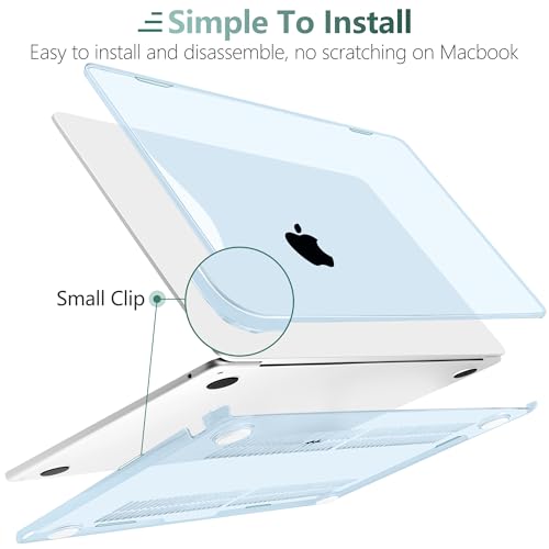 TWOLSKOO Compatible with MacBook Air 13 inch Case M5 2026 M4 2025 M3 M2 2024-2022 A3449 A3240 A3113 A2681, Plastic Hard Shell & Keyboard Cover & Screen Film for MacBook Air 13.6 inch, Crystal Sky Blue - color: Crystal Sky Blue