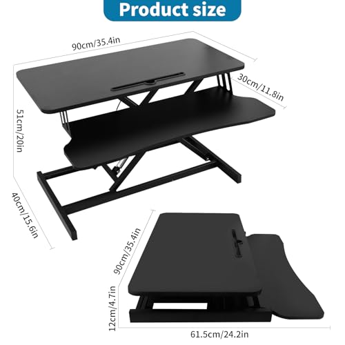 Standing Desk Converter, Height Adjustable, Dual Monitor with Keyboard Tray | Wide Keyboard Tray, Sturdy Construction, Sit-to-Stand Transition, Easy Assembly Tabletop Workstation for Home & Office - color: Black, size: 36"