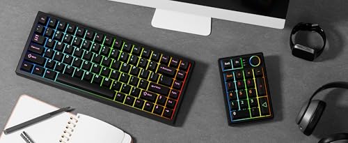 Gasket Creamy Mechanical Numpad Programmable Macro Keypad Wireless 2.4G/Bluetooth 5.0/Wired USB-C RGB Backlit Hot Swappable Number Pad Rechargeable Numeric Keyboard Metal Knob, Black - color: Black