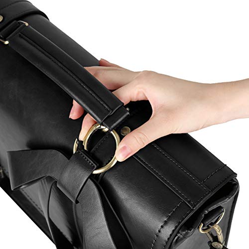ECOSUSI Laptop Briefcase for Women Leather 15.6 inch | Large capacity shoulder bag, PU leather for college and daily work - color: Black