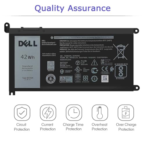 DELL WDX0R Battery for Inspiron 15 7579 7573 7560 7569 7570 7580 5565 5567 5568 5570 5578 5579 5770 7586 13 7375 7368 7378 5368 5378 5379 17 5765 5767 5775 Latitude 3189 3580 3Cells 42Wh 11.4V