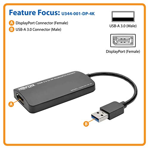 Tripp Lite USB 3.0 SuperSpeed to DisplayPort Dual-Monitor External Video Graphics Card Adapter, 512 MB SDRAM, 4K x 2K (U344-001-DP-4K) - style: DisplayPort Dual Monitor (4K x 2K)