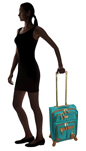 Steve Madden Designer-Gepckkollektion Leichter Softside-Koffer fr Damen und Herren strapazierfhige 50,8 cm groe Tragetasche mit 4 rollenden Spinner-Rdern, Harlo Teal Blue, 20in, Carry on Bag With - color: Harlo Teal Blue, size: 20 inches
