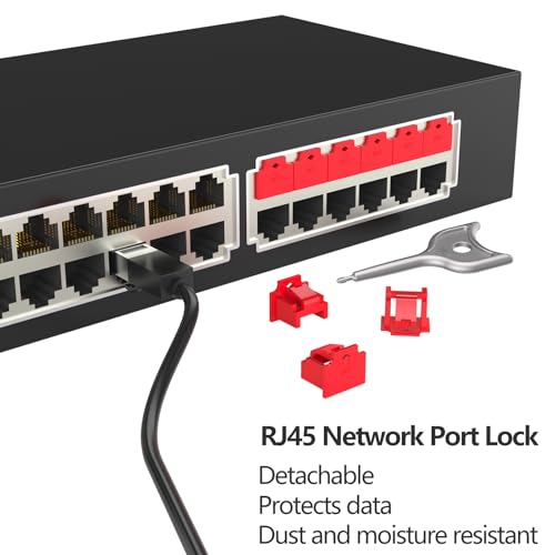 100Pcs RJ45 Port Lock with 5 Keys, Locking RJ45 Port/Dust Blocker,RJ45 Dust Cover Cap Female Port Plugs Protector,Compatible RJ45 Port Devices (Red) - color: Red, size: 100+5