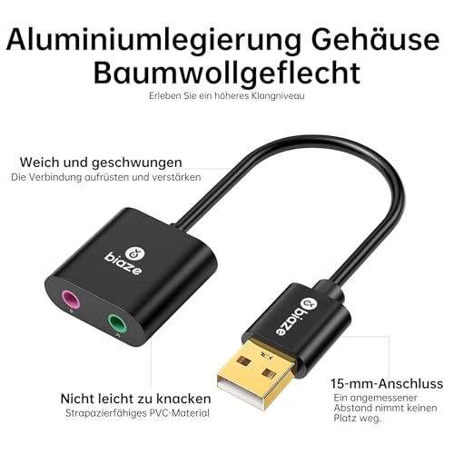 USB Audio Adapter USB Sound Card for PC/Computer/Laptops/PS5/PS4 | USB to 3.5mm Jack Audio Adapter, Plug and Play, No Drivers Needed, 3.5mm Headphone and Microphone TRS Jack, for Windows & Mac - color: A-Black
