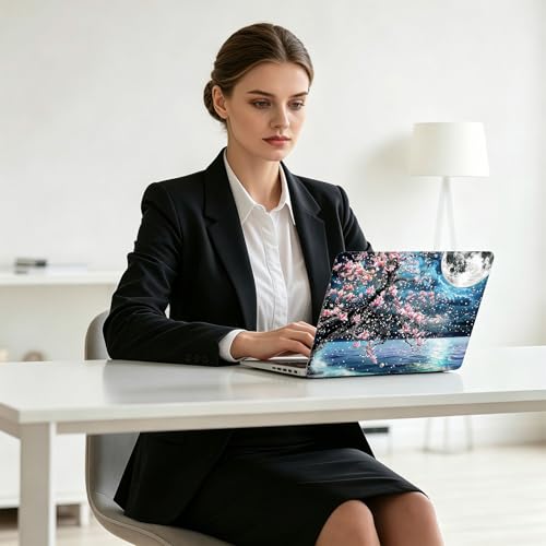 Universal Laptop Skin Decal, 3-Piece Vinyl Protector for 12 13 14 15.6" Notebook, Waterproof Anti-Scratch, Easy Trim & Bubble-Free Finish, Large Tree with Pink Flowers - color: Large Tree with Pink Flowers