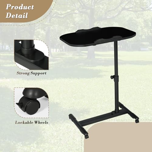 Athena Collection Adjustable Standing Desk Overbed Table with Wheels, Black | Height Adjustability(24"-36"), Smooth-rolling Casters, Rolling Lab Cart with Large Tabletop for Office, Hospital, Clinic - color: Black, size: without Mouse Pad