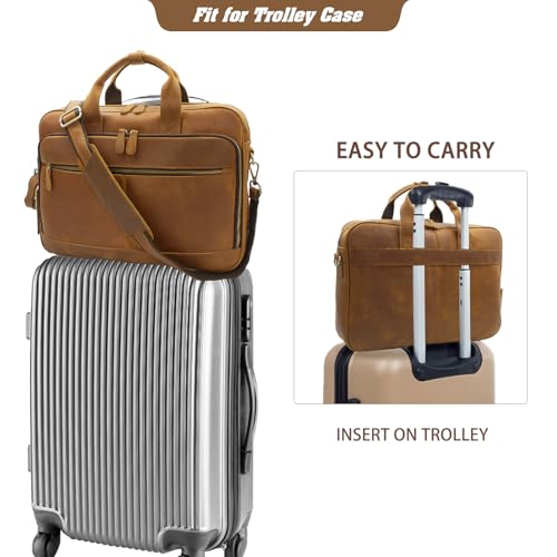Jack&Chris Genuine Leather Briefcases for Men,15.6" Laptop Compartment Mens Laptop Messenger Bag - color: Jc44-light Brown