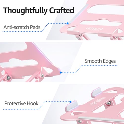 Adjustable Laptop Stand for Desk, 10-15.6“ Laptop Riser, Pink | Sturdy Aluminum Foldable Stand, Heat-Dissipation Design, Ergonomic Holder Fits MacBook/Dell/HP/Lenovo for Home/Office. - color: C-Pink