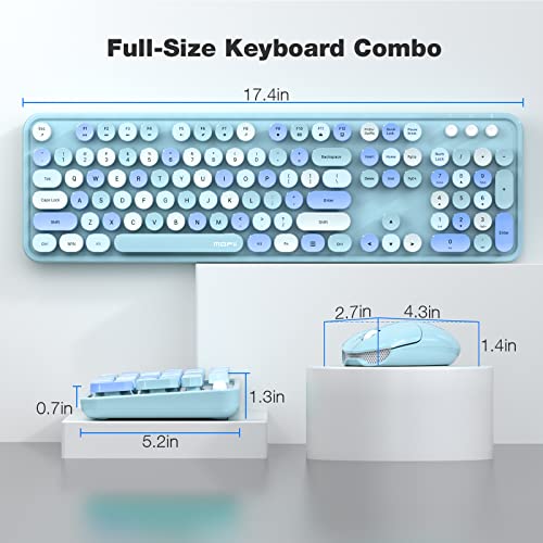 MOFII Wireless Keyboard and Mouse Combo, Retro Keyboard with Round Keycaps, 2.4GHz Dropout-Free Connection, Cute Wireless Mouse for PC/Laptop/Mac/Windows XP/7/8/10 (Blue-Colorful) - color: Blue Colorful-B