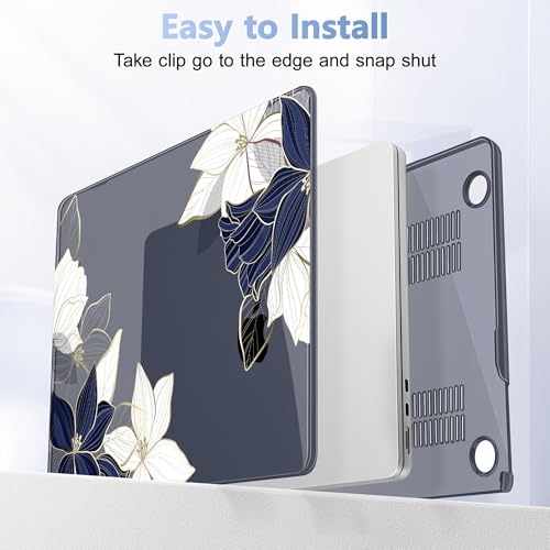 May Chen for MacBook Air 15 inch Case M5 M4 M3 M2 2026 2024-2023, Model A3448 A3241 A3114 A2941, Closes Seamlessly Hard Shell Laptop Cover with Keyboard Cover, Elegant Flower - color: Elegant flower