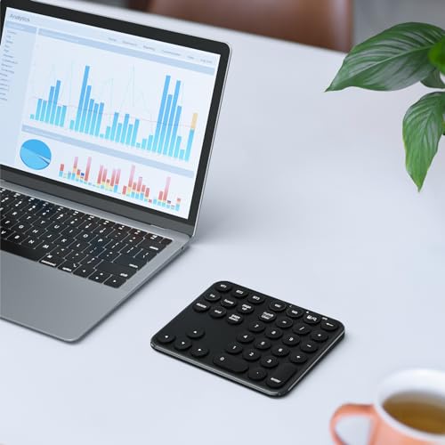 iClever Bluetooth Number Pad, Multi-Device Wireless Numeric Keypad, USB-C Rechargeable, 35 Keys Portable Numpad for Data Entry, Financial Accounting, Compatible with Laptop, Mac, iMac, Tablet, PC