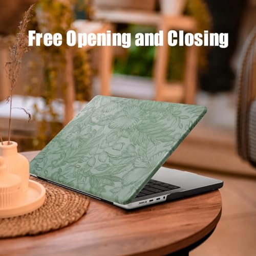 DTangLsm for MacBook Air 15 inch Case 2026 M5 2025 2024 2023 M4 M3 M2 Chip | Model A3448 A3241 A3114 A2941, Elegant Textured Retro Leather Hard Shell Mac Air 15 Laptop Case & Keyboard Cover, Sage Green - color: Embossed Floral Green