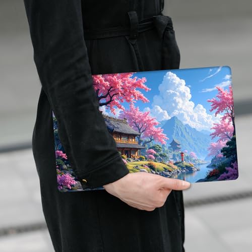 Laptop Skin Sticker Decal 12" 13" 13.3" 14" 15" 15.6",Waterproof Scratch Resistant Vinyl,Reusable Easy to Apply,for MacBook HP Dell Notebooks Netbooks Laptop,2 Wrist Pads,Cherry Blossom House - color: Cherry Blossom House