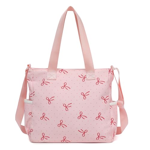 Phaoullzon Kawaii Messenger Bag Cute Purse Girls/Teens Crossbody Tote for Work - color: Bow Pink, style: Large(can Fit 14" Laptop)