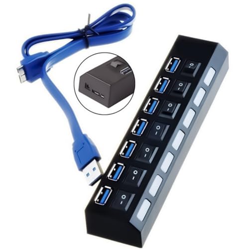 USB Hubs 7 Port USB Hubs Expander USB3.0 2.0 Data Port Adapter Individual Switches Splitter for Laptop Extender