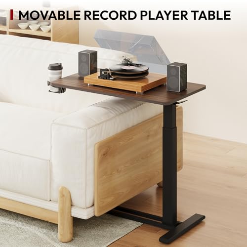 SANODESK Mobile Standing Desk with Hidden Wheels,Pneumatic Laptop Desk Rolling Computer Cart Movable Height Adjustable Small Sit Stand Desk for Home Office(31.5" W x 17.7" D,Black Walnut) - color: Black Walnut, size: 32x18