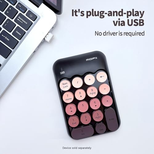 Sahara - Wireless Numeric Keypad, Retro Round Keycaps, Portable Number Pad with Ergonomic Design, USB Receiver, Compatible with Laptop/Desktop PC (Black/Brown) - color: Black/Brown