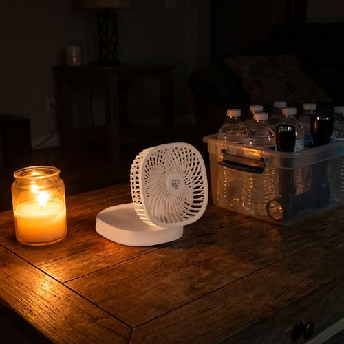 IRIS USA 5" Battery Operated Travel Fan, D-Battery Powered, Camping, White | Compact Foldable Personal Fan, Portable Travel Mini Desk Fan, Office Bedside Picnic Camping Outdoor - color: White - Battery, style: Foldable