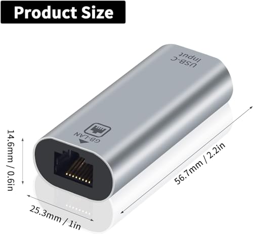 USB C to RJ45 Ethernet Adapter Gigabit, RJ45 Female to USB C Female, Up to 1000/100/10Mbps Ethernet LAN Network Adapter Compatible for iPad, MacBook Pro