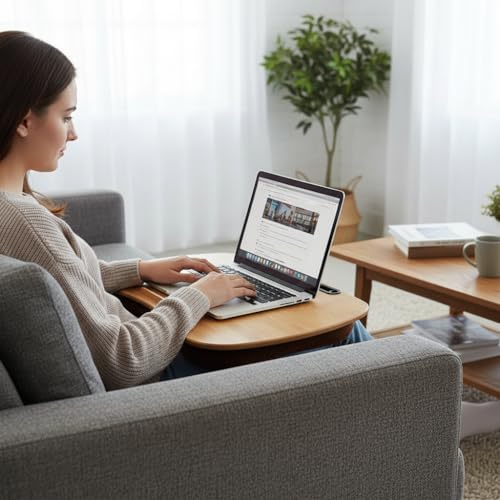 Bamboo Lap Desk for Laptop with Cushion-Fits up to 18 inch | Computer Laptop Stand with Phone Hoder, Anti-Slip Stopper - size: 21.6"x13.8"
