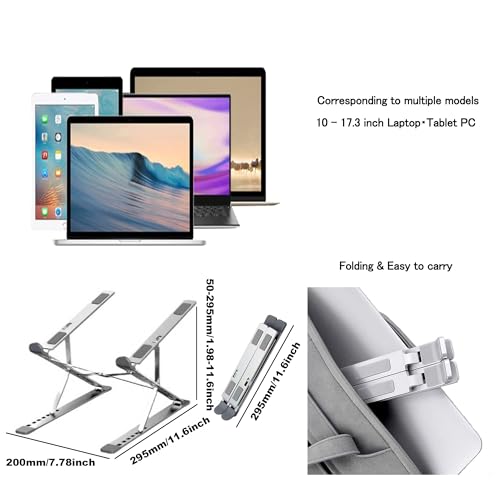 Laptop Stand for Desk, Adjustable Computer Riser with Dual Layer, Portable Foldable Aluminum Notebook Stand Holder Compatible with 13.3-17.3 inch MacBook Dell HP Lenovo, Silver - color: Double layer-Silver