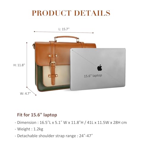 ECOSUSI Laptop Bag for Women Vegan Leather Messenger Bag Fashion Briefcase Computer Satchel Bag - color: Green-brown