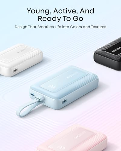 Anker Zolo Power Bank, 20,000mAh 45W Portable Charger with Built-in USB-C - color: Blue, size: Built-in C cable*1