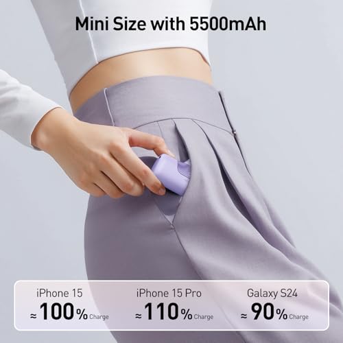 iWALK Portable Charger 5500mAh Next-Gen Small Power Bank 22.5W Fast Charging Battery USB-C Portable Phone Charger for iPhone 17/16/15 17 Plus 17 Pro Max iPad, Samsung Galaxy S25 S24 S23 Android,Purple - color: Purple