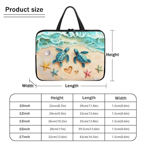 Sea Turtle Laptop Bag 10 Inch Computer Sleeve for Women Men Beach Starfish Padded Notebook Carrying Case with Handle Laptop Cover, Blue - color: Sea Turtle Beach Starfish, size: 10 inch