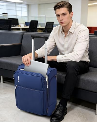 Hanke Underseat Carry On Luggage with Wheels, 17-Inch Small Suitcase Rolling Under Seat Luggage, Lightweight Personal Item Bag with 15.6" Compartment for Overnight & Short Trips, Blue - color: Blue, size: 17 Inch Underseat Plus