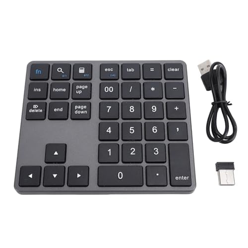 Tangxi Bluetooth Number Pad, 2.4G Wire Less Numeric Keypad with Receiver, 35 Keys Financial Accounting Number Keyboard, Rechargeable Slim Numeric Pad for Laptop, PC, Smartphone (Grey) - color: Grey