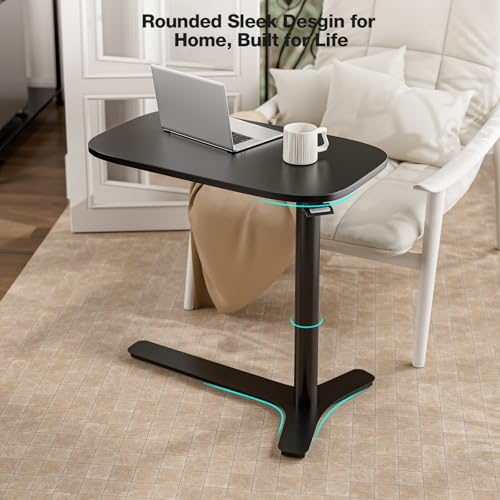 Muvai Overbed Bedside Table with Hidden Casters,30 Inches Adjustable Height Pneumatic Mobile Laptop Standing Desk, Rolling Computer Table for Home & Hospital Use ,Black 30" W x 17.7" D - color: Black