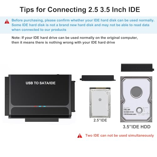 USB Type-C to SSD/SATA/IDE 2.5/3.5" Hard Drive Reader with Power Adapter | Hard Drive Adapter Data Transfer Universal Data Recovery Converter Kit for Hard Drive Disk Up to 6TB Capacity, Support UASP