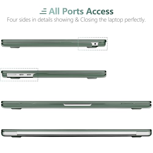 MEEgoodo for MacBook Air M5/M4/M3/M2 13 inch Case 2026-2022, Fit Model A3449/A3240/A3113/A2681, Glossy Case for MacBook Air 13.6 inch with TPU Keyboard & Webcam Cover & OTG Adapter, Midnight Green - color: Midnight Green