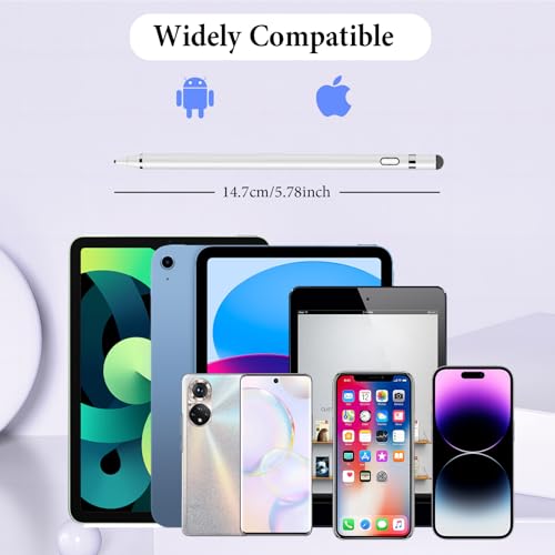 Kenkor Stylus Pen for Touchscreen, Rechargeable Digital Fine Point Active Tablet Pencil, Stylus Pen for iPhone/Switch/Android/Apple iPad Pro/Air/Mini/Samsung/Cellphone/Tablet Drawing & Writing - White - color: White