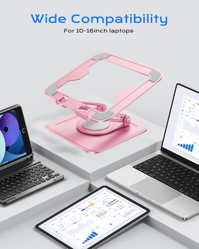 LOXP Adjustable Laptop Stand, Computer Stand with 360 Rotating Base | Ergonomic Laptop Riser Mount for Desk Foldable Protable Computer Desk Fits with MacBook Pro Air - color: Dreamy Pink