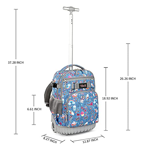 Tilami Rolling Backpack 21 inch with Lunch Bag Wheeled Laptop Backpack, Blue Jeans - color: Blue Jeans