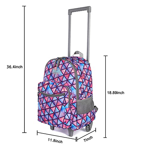 Tilami Rolling Backpack 18 inch Double Handle Wheeled Boys Girls Travel School Children Luggage Toddler Trip - color: Triangle Pink