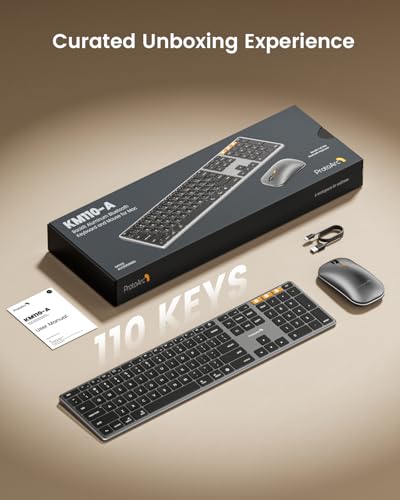 ProtoArc KM110-A Aluminum Backlit Bluetooth Keyboard and Mouse for Mac | Full-Size Combo with Numpad, Slim Rechargeable Design, Multi-Device Switching for MacBook Pro/Air, iMac, iPad - Space Gray