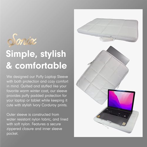 Sonix | Puffy Laptop Sleeve | 15-16 Inch, Quilted Pillow Puffer Laptop Carrying Case, Computer Sleeve | Ivory - color: Ivory