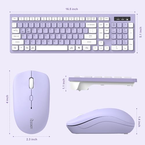 Wireless Keyboard and Mouse Combo, Full-Sized Wireless Keyboard and Adjustable DPI Mouse, 2.4GHz USB Receiver, Silent Keyboard and Mouse for PC, Windows, MAC, Desktop, Laptop(Purple) - color: Purple