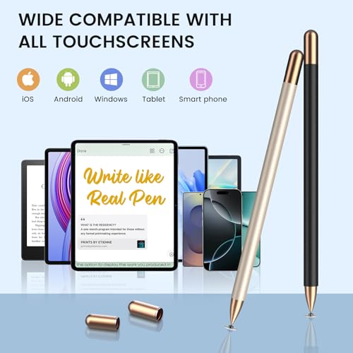 Mixoo Universal Stylus Pen for Touchscreen iPhone iPad Android Tablet Apple Kindle Switch Chromebook Galaxy All Touch Screens, 2-in-1 High Sensitivity Fiber & Disc Stylus Pens Magnetic Cap - color: Black & Silver
