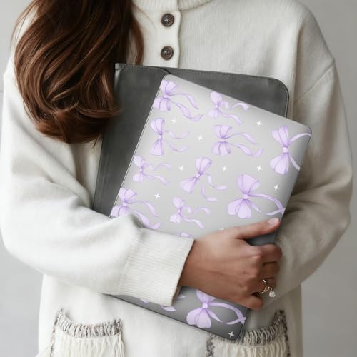 for MacBook Air 13.6 Inch Case M5/M4/M3/M2 2026-2022 Release A3449 A3240 A3113 A2681 Purple Bow Design Crystal Clear Girly Case Laptop Protective Hard Shell Cover - color: Bow/Purple