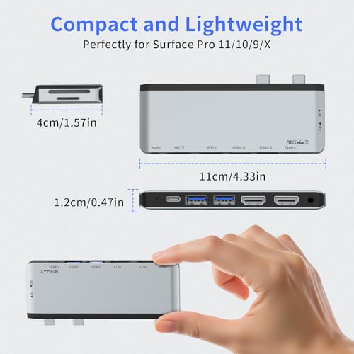 Surface Pro 11 Accessories Docking Station with Dual 4K@60Hz HDMI, USB-C Thunerbolt 4 (Display+Data+100W Charging), 2 USB 3.0, SD/TF, 3.5mm Mic, USB C Hub Adapter for Surface Pro 11/10/9/X - style: 8 in 1 Dock for Surface Pro 11/10/9/X